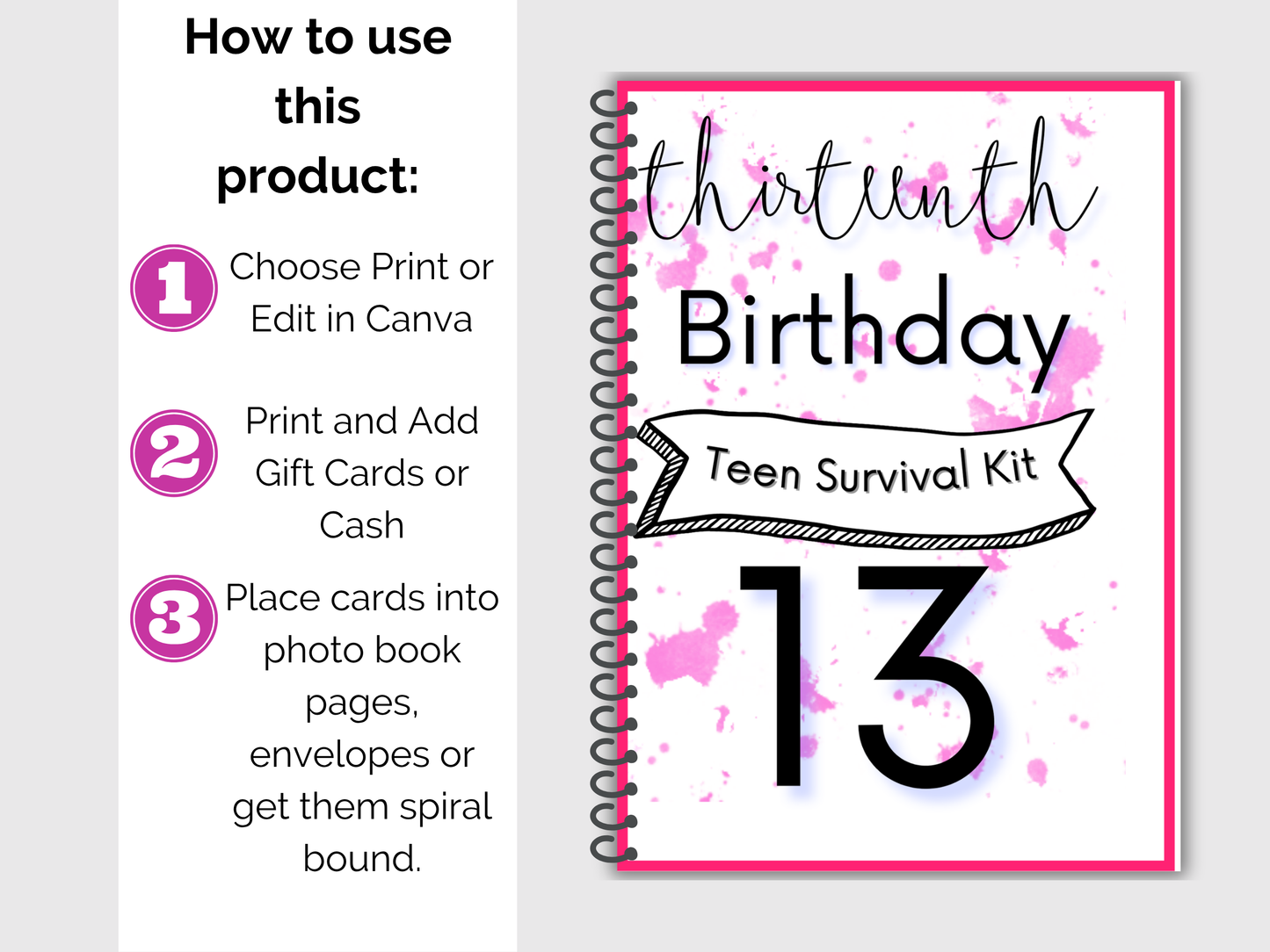 13th Birthday Gift Card Book Editable or Printable
