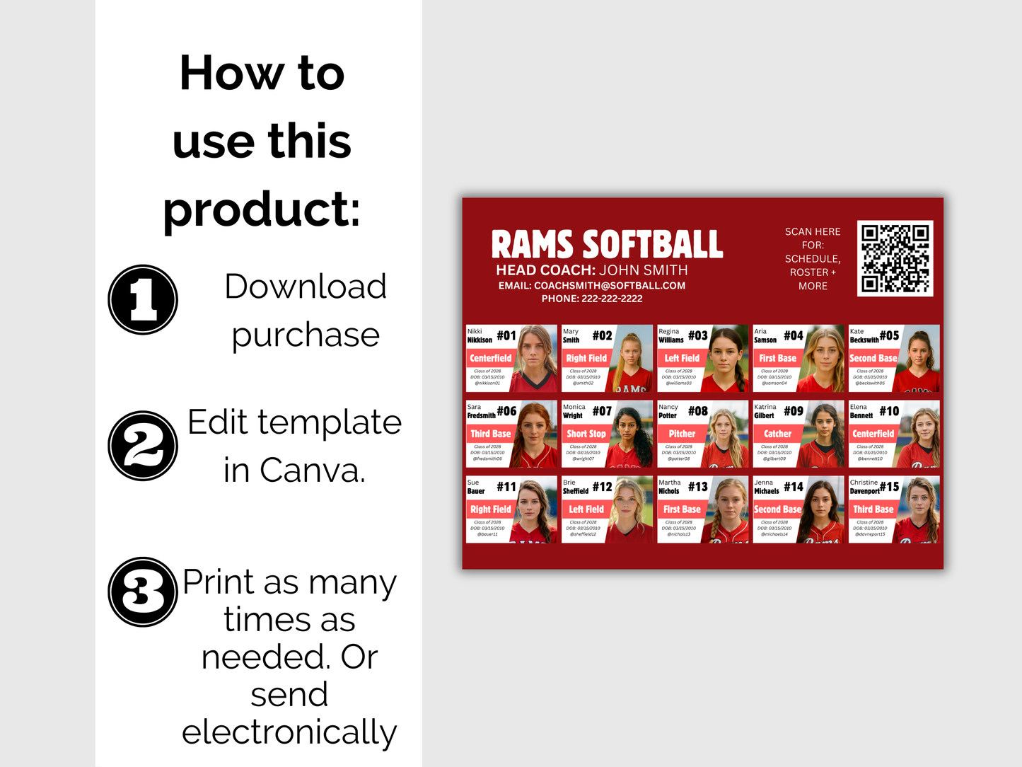 Editable 15 Player Team Roster Template