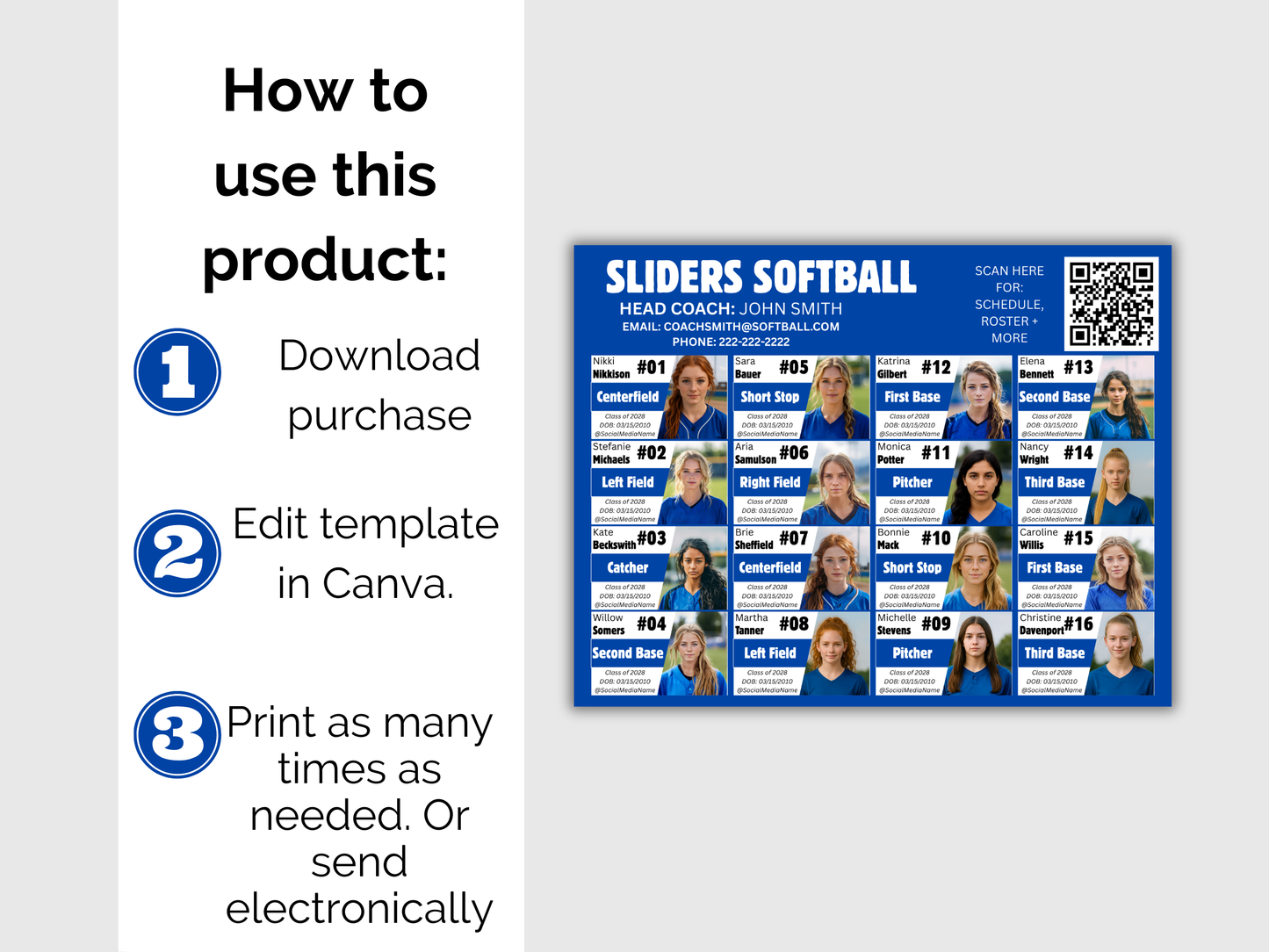 Editable 16 Player Team Roster Template