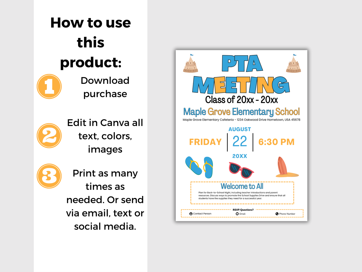 EDITABLE PTO PTA August Meeting Flyer Template