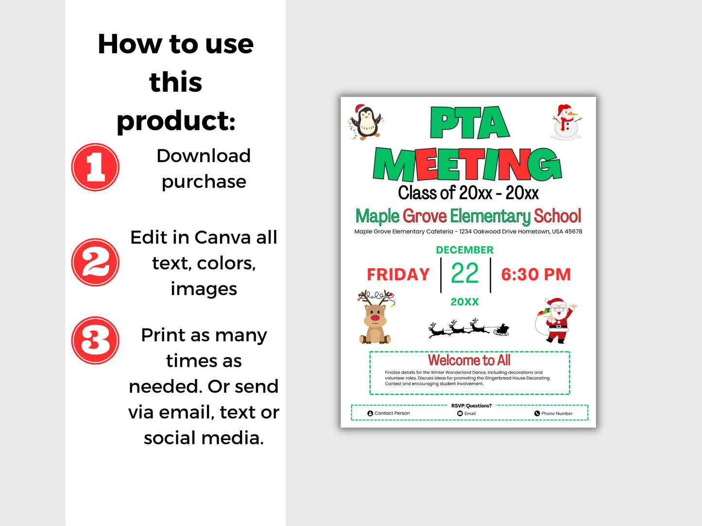 EDITABLE PTO PTA December Meeting Flyer Template
