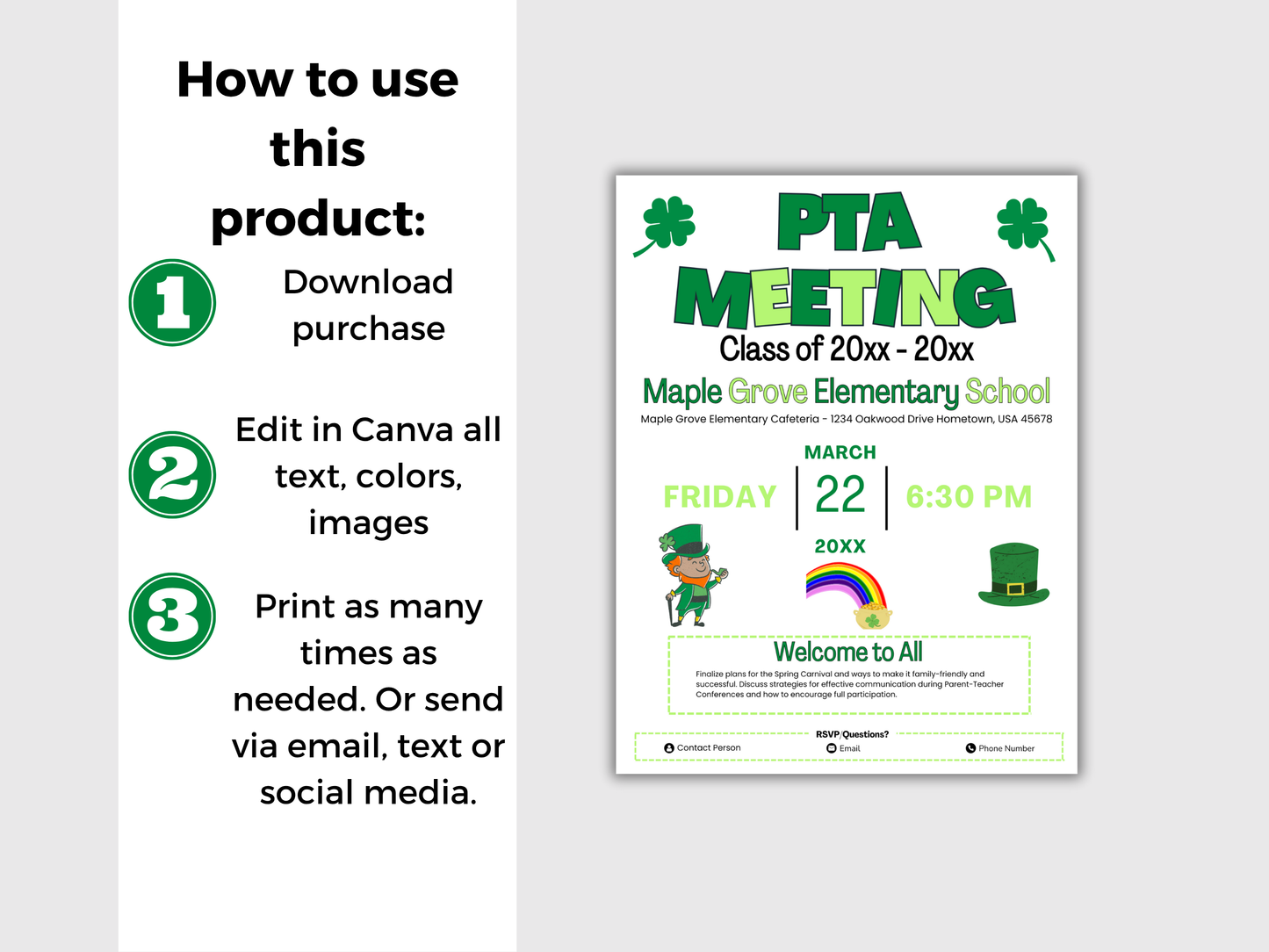 EDITABLE PTO PTA March Meeting Flyer Template