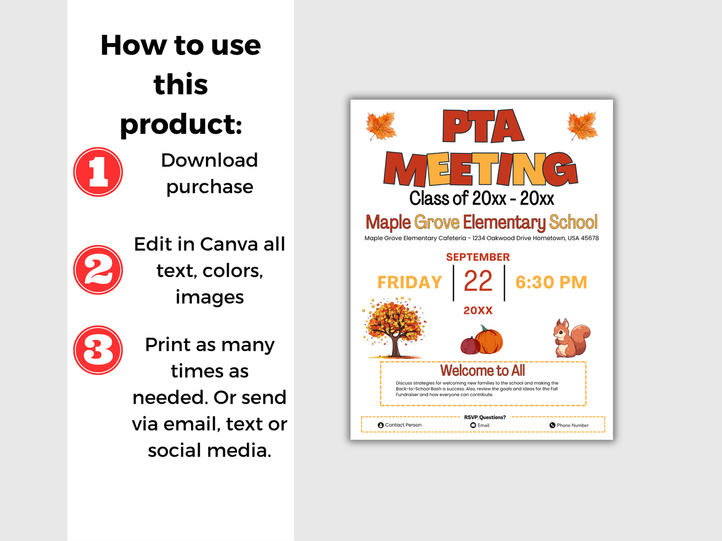 EDITABLE PTO PTA September Meeting Flyer Template