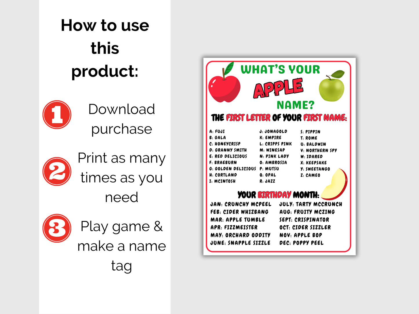 What's Your Apple Name Game + Name Tags
