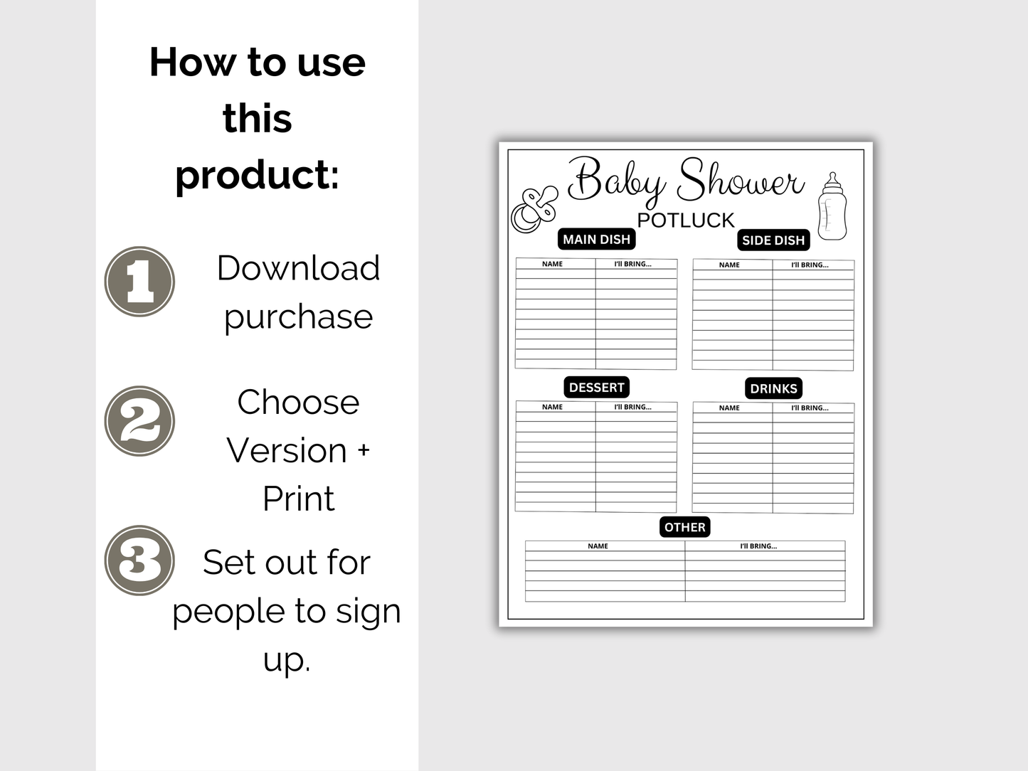 Baby Shower Potluck Sign Up Sheet