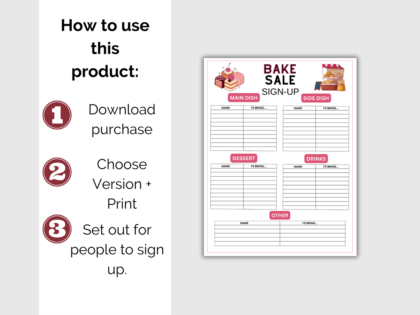 Bake Sale Sign Up Sheet