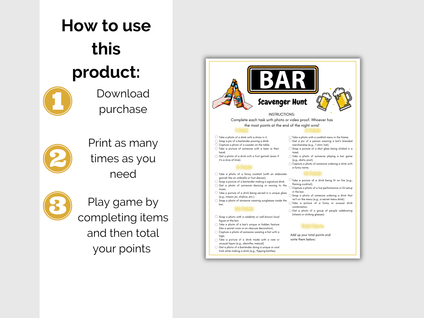 Bar Crawl Scavenger Hunt