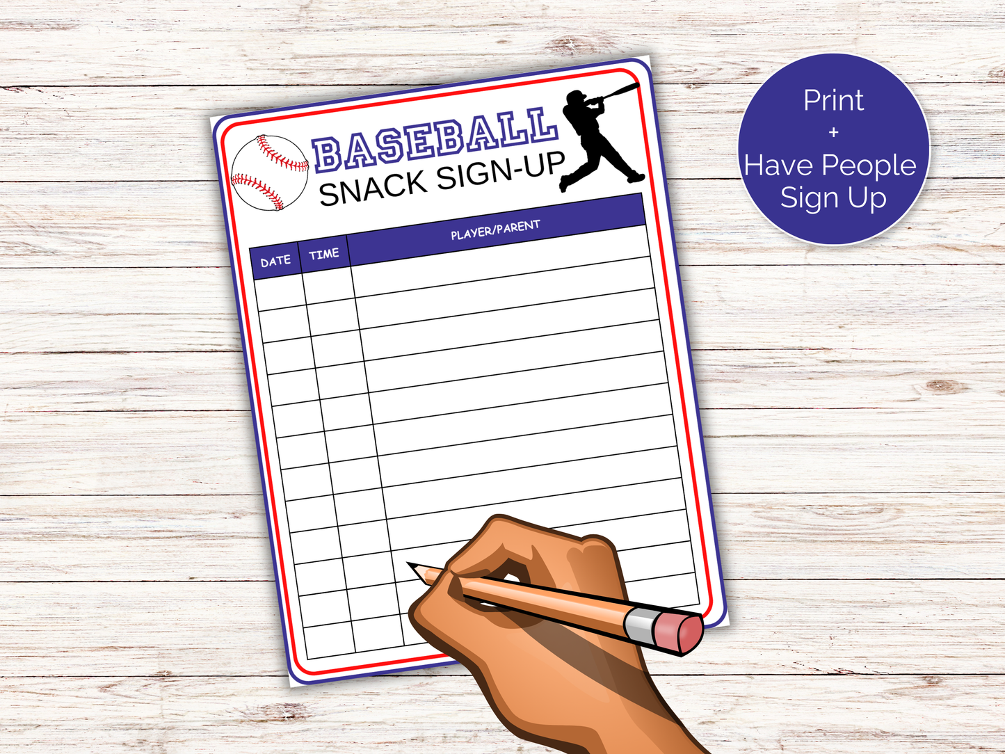 Baseball Snack Sign Up Sheet