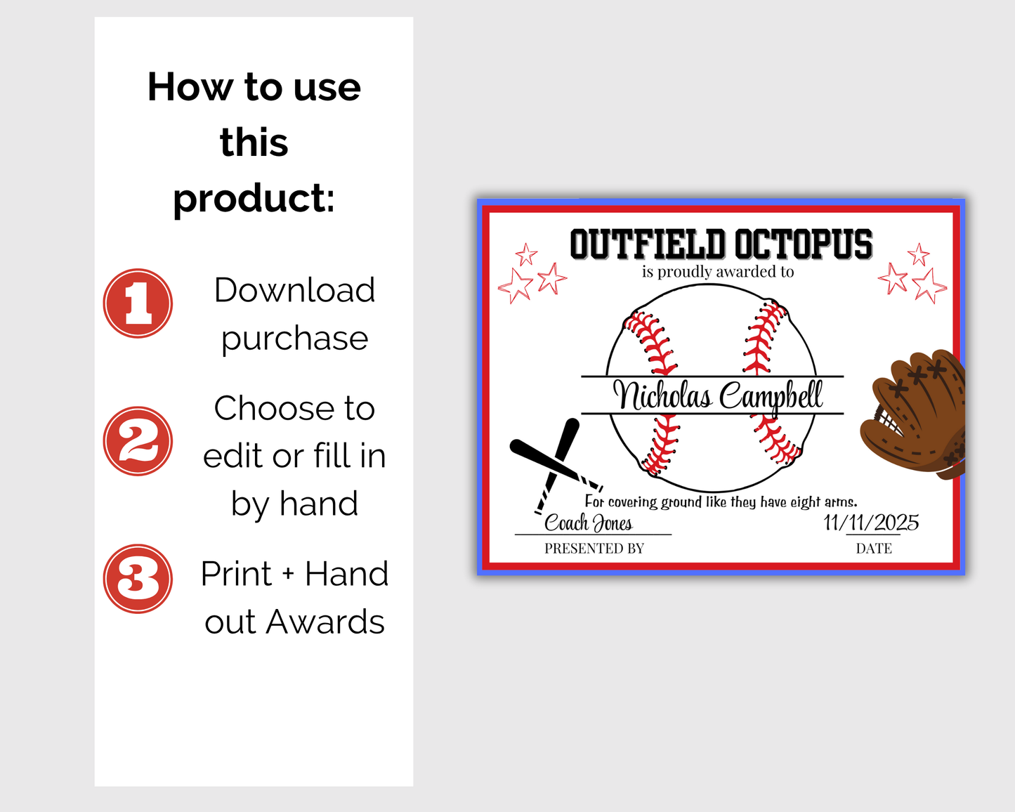 Editable Baseball Award Certificates