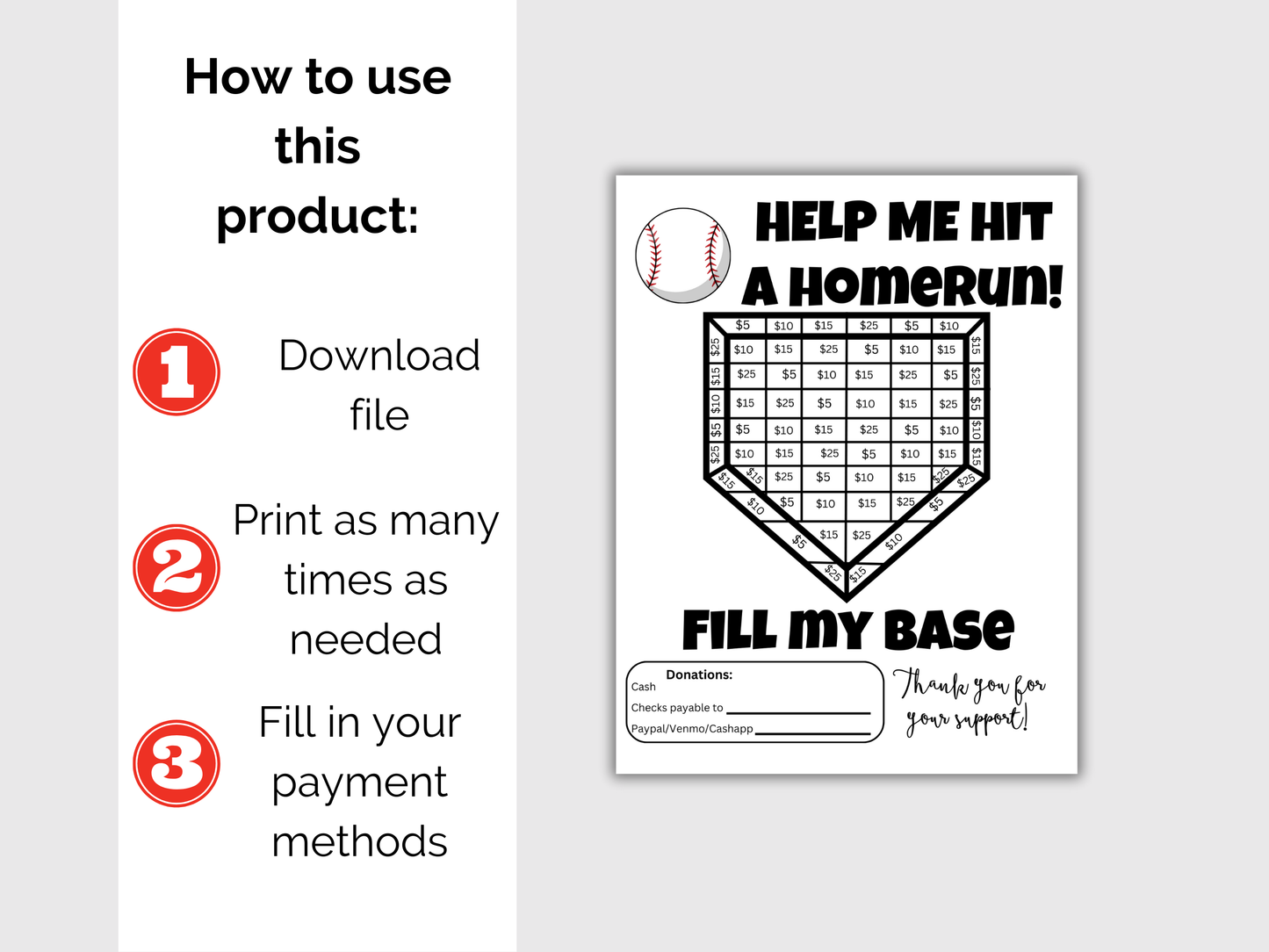 Fill My Baseball Base Fundraiser Template