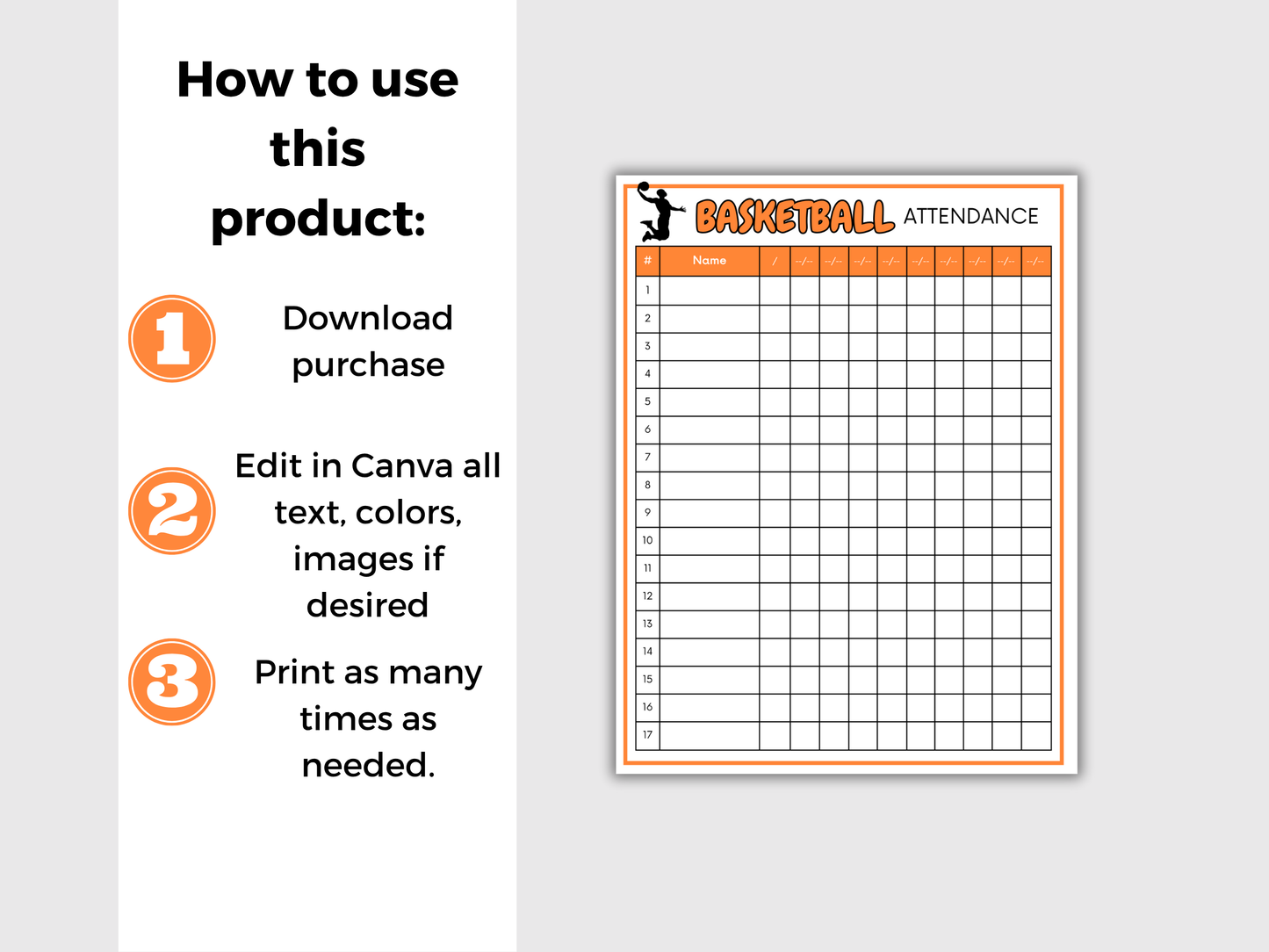 Basketball Attendance Sheet