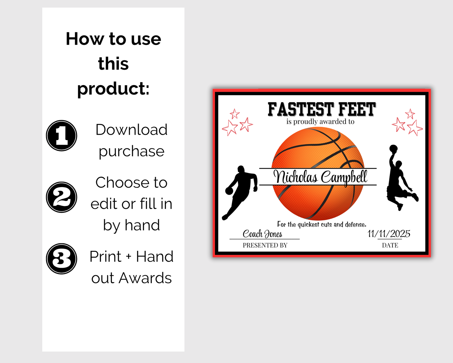 Editable Basketball Award Certificates