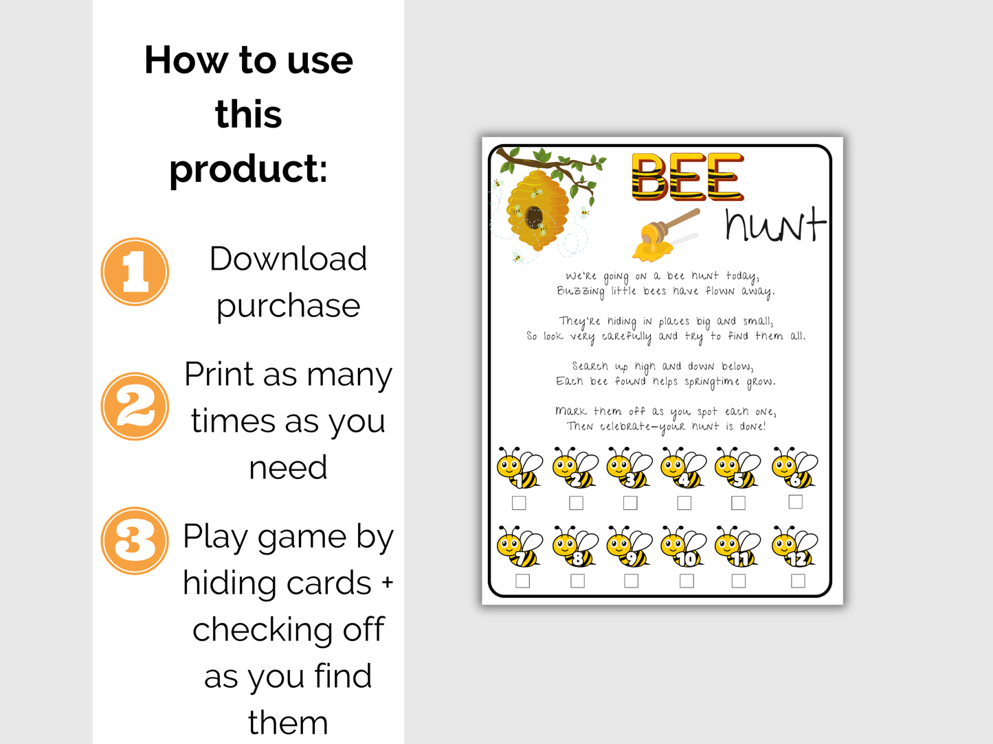 Bee Scavenger Hunt for kids