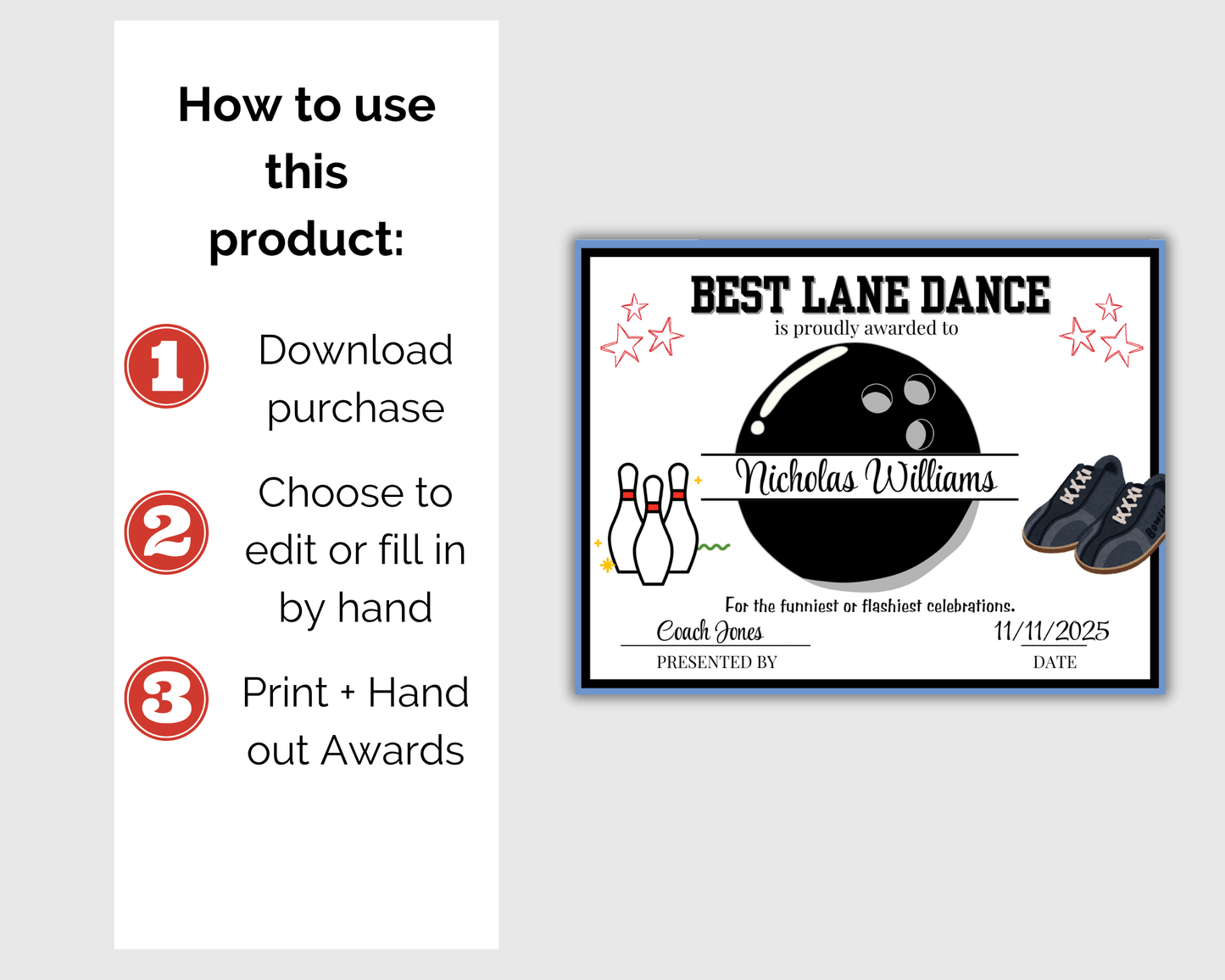 Editable Bowling Award Certificates