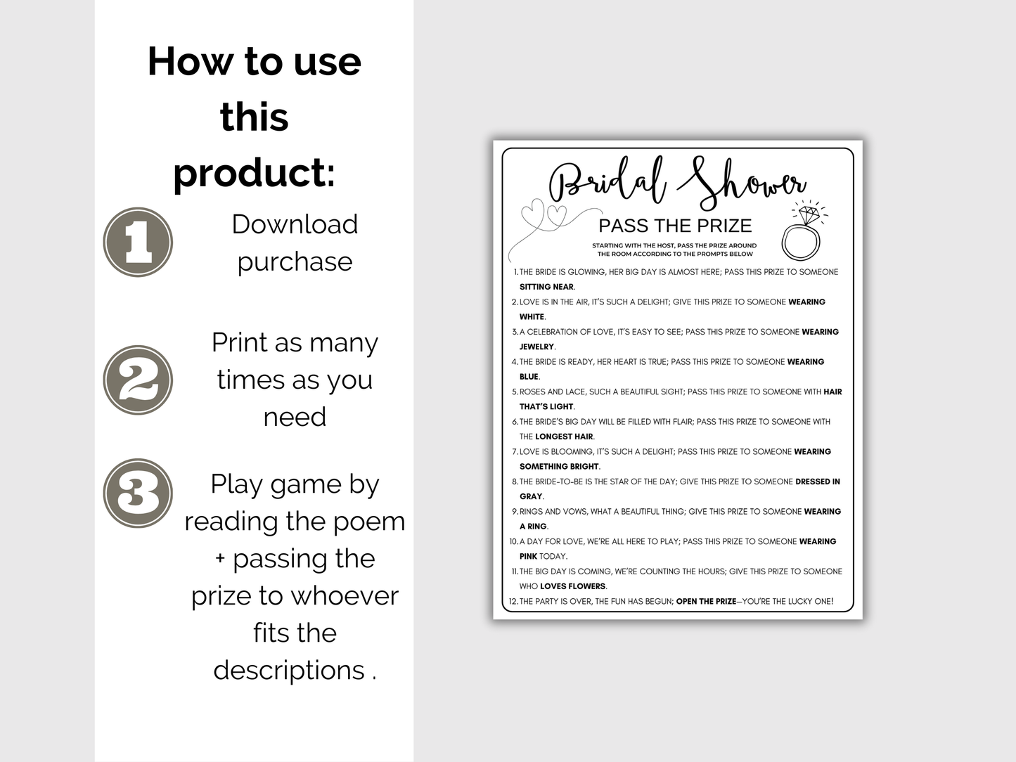 Bridal Shower Pass The Prize