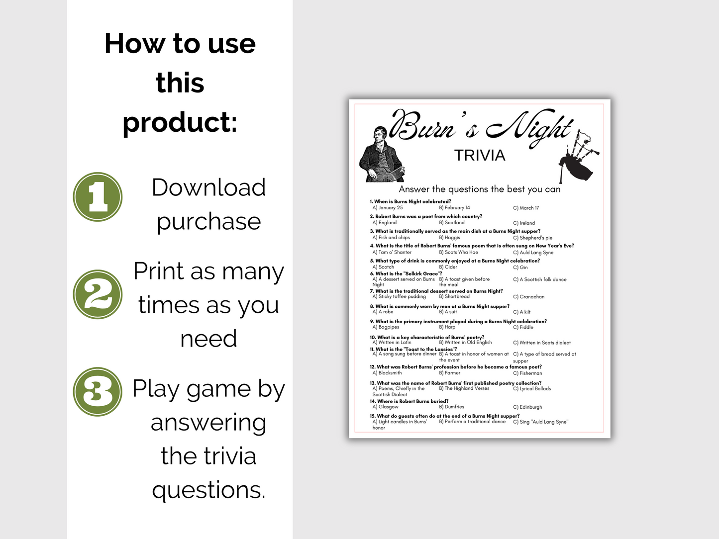 Burns Night Trivia Game