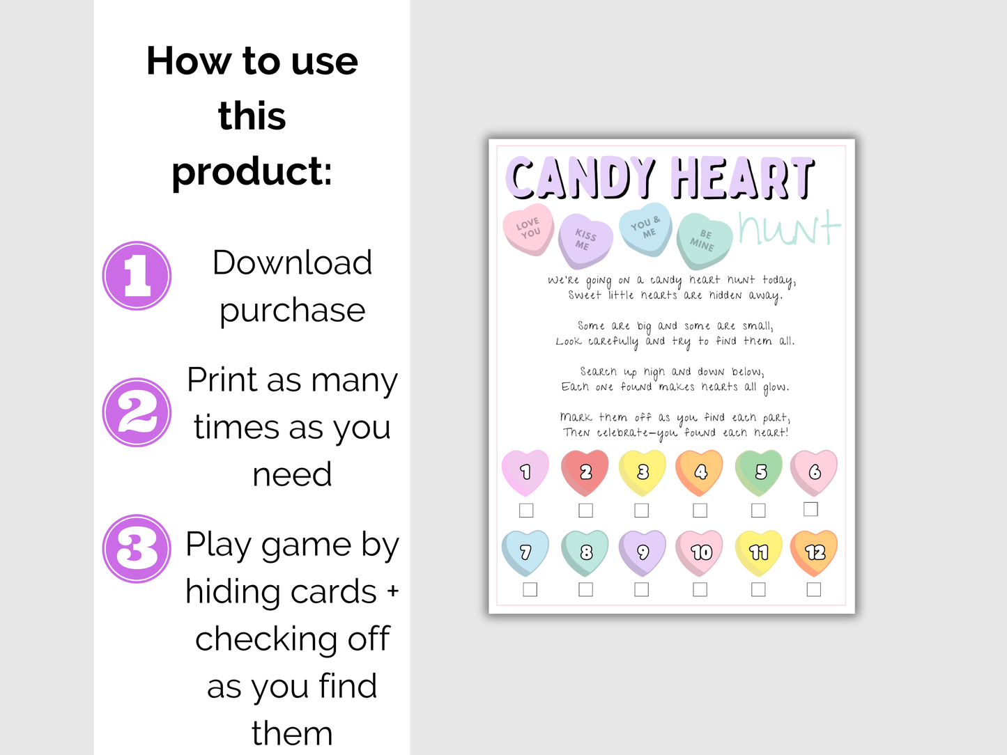 Valentines Day Candy Heart Scavenger Hunt for kids
