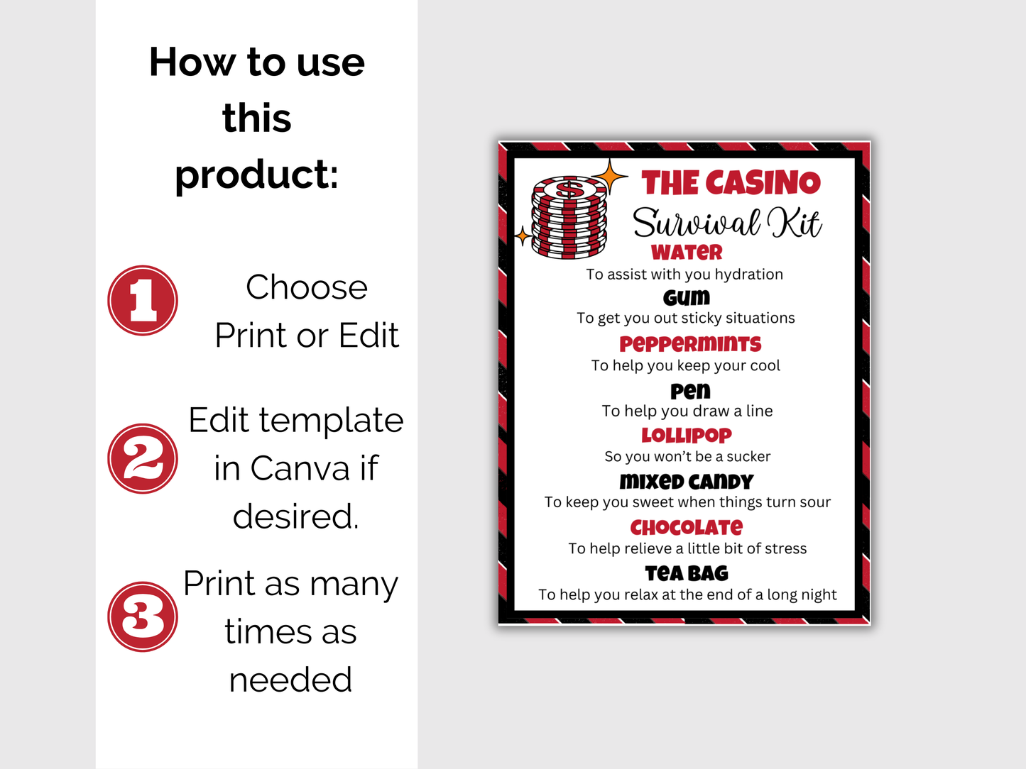 Editable Casino Survival Kit Gift