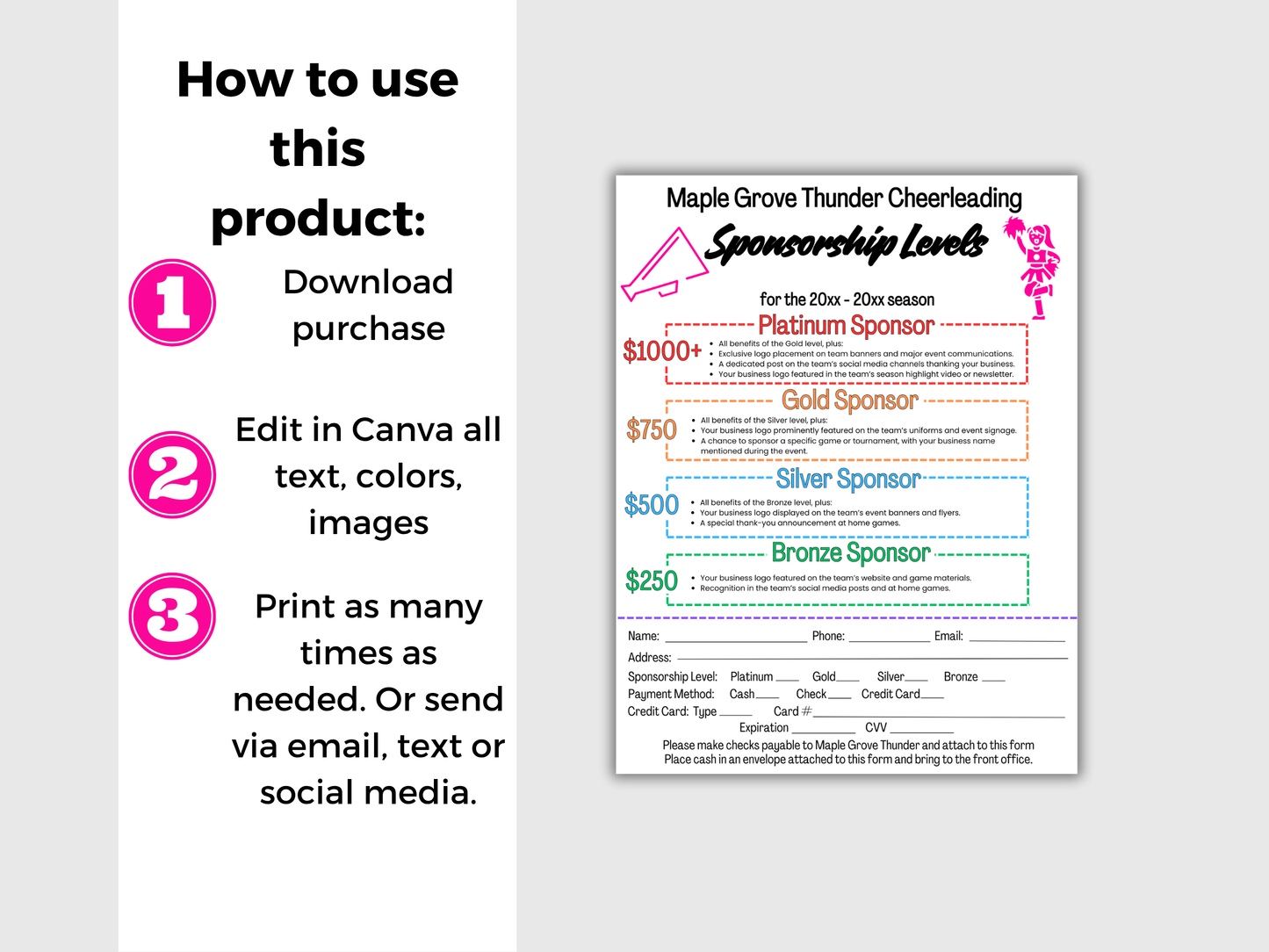 EDITABLE Cheer Sponsorship Levels Flyer Template