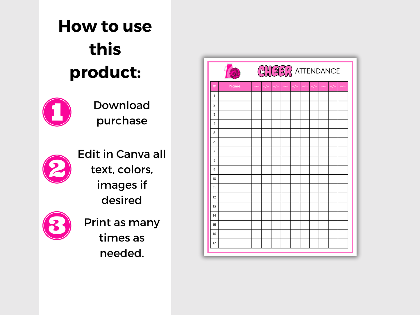 Cheerleading Attendance Sheet
