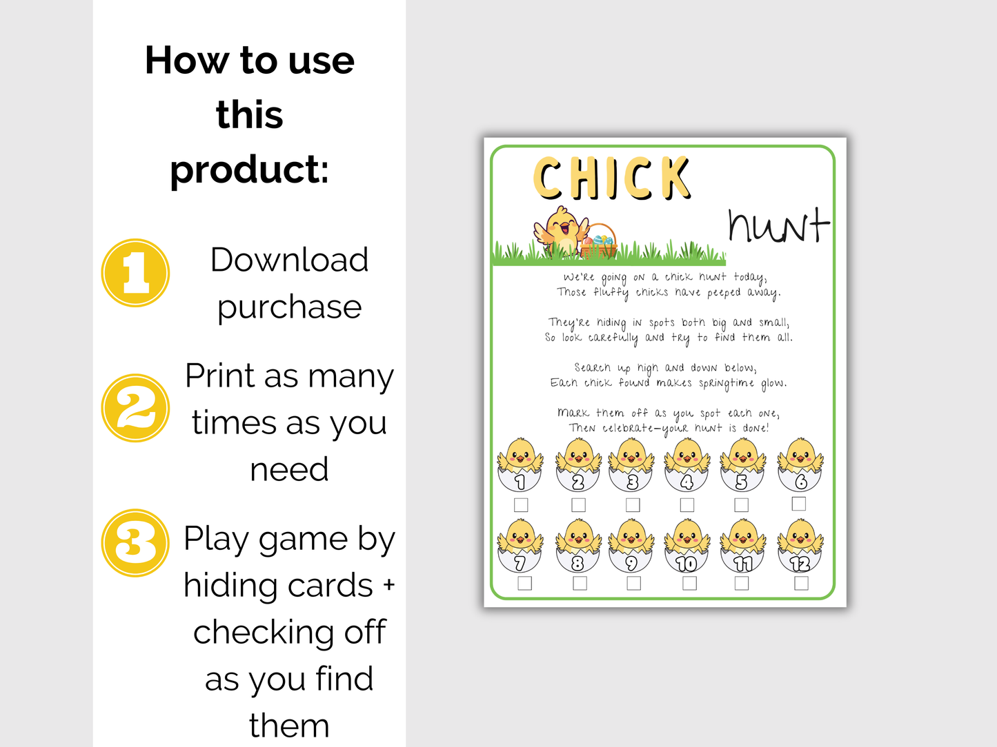 Chick Easter Scavenger Hunt for kids
