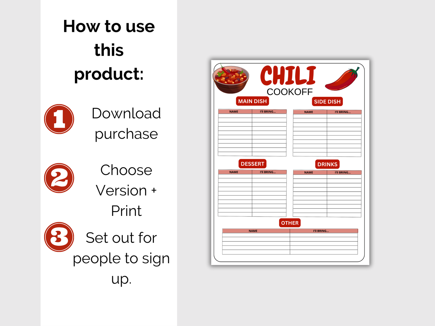 Chili Cookoff Sign Up Sheet