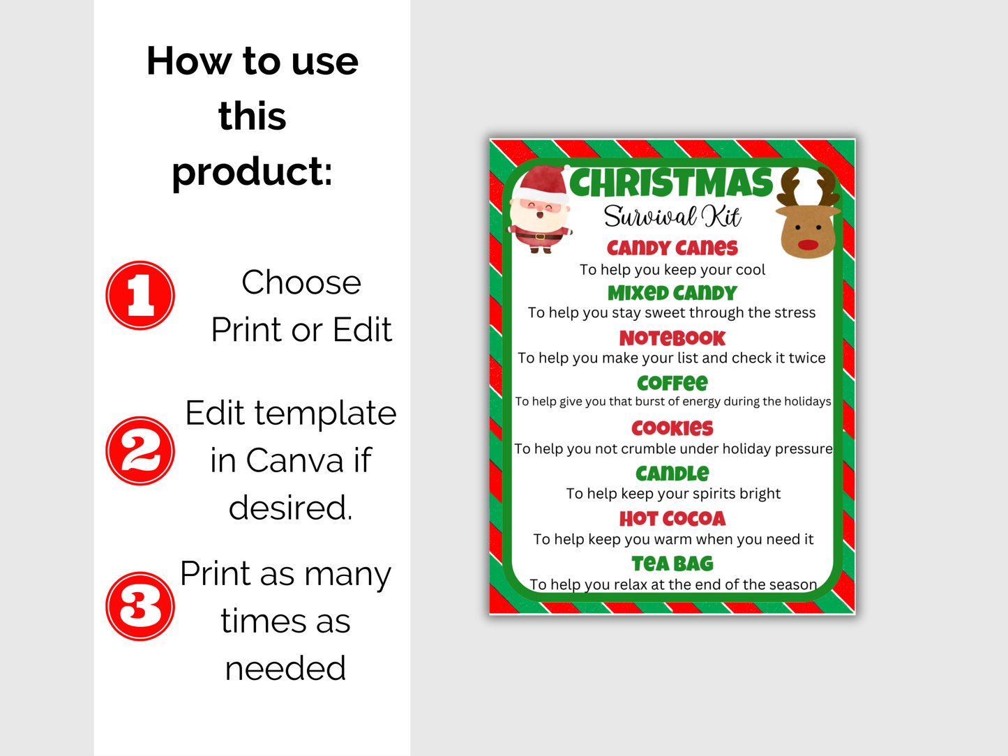 Editable Christmas Survival Kit Gift Tags