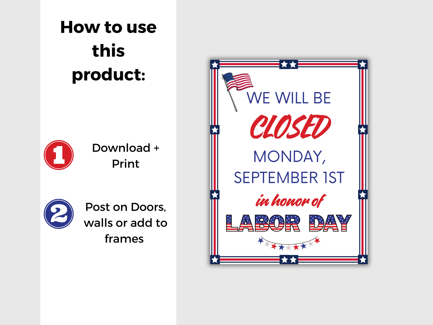 Closed for Labor Day Printable Sign