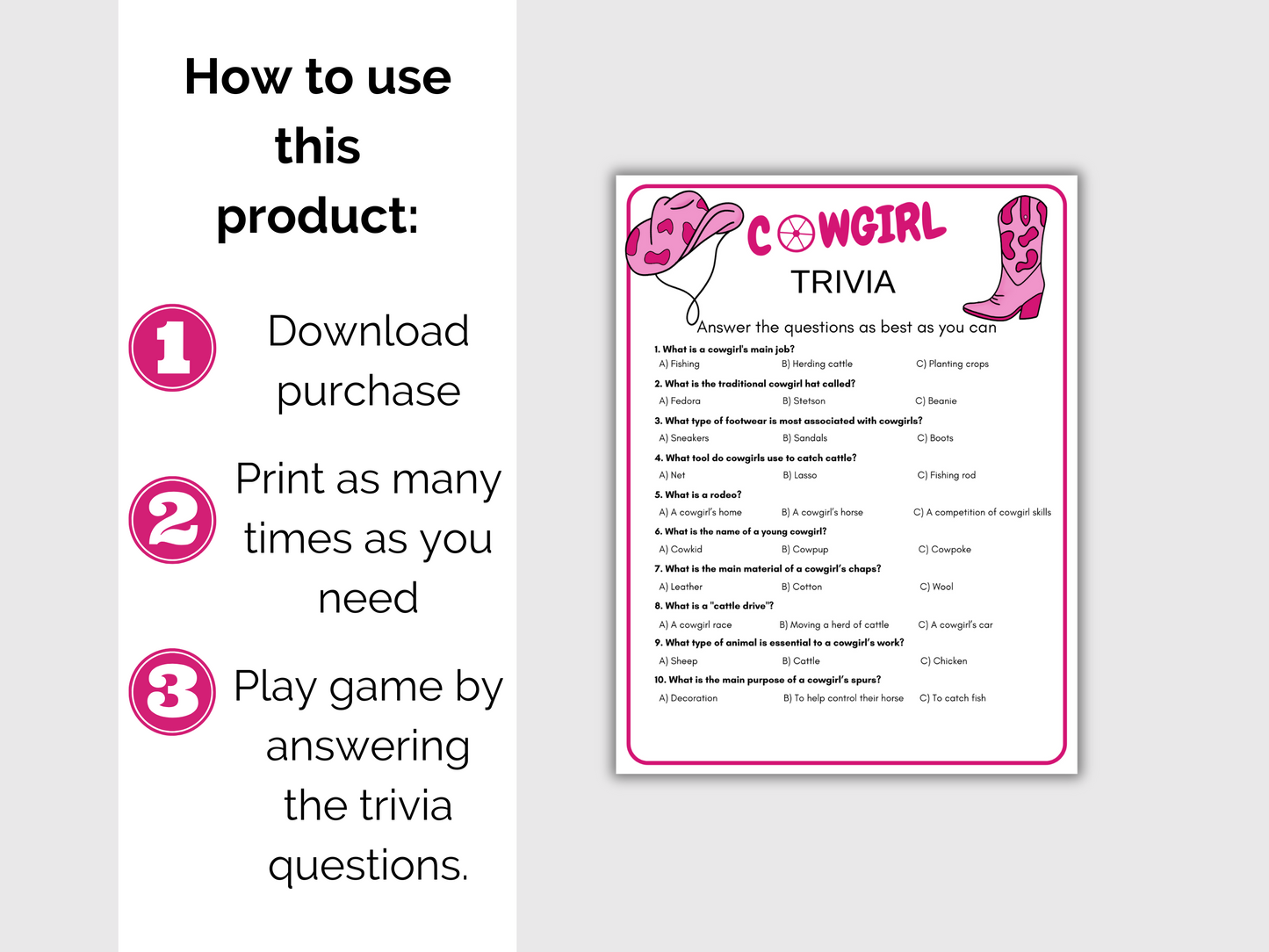 Cowgirl Trivia Game