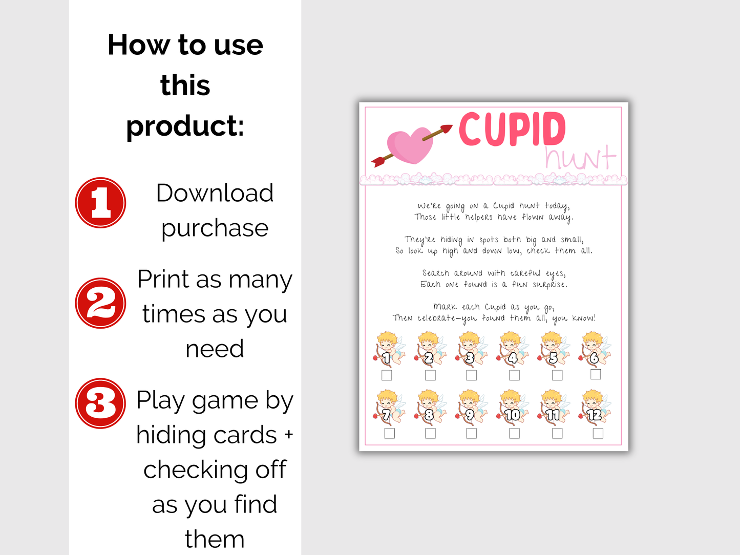 Valentines Day Cupid Scavenger Hunt for kids