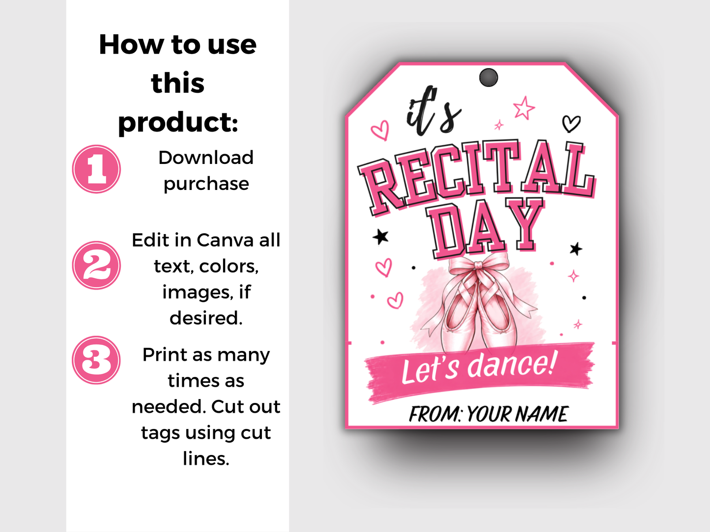 Editable Dance Recital Day Treat Tags