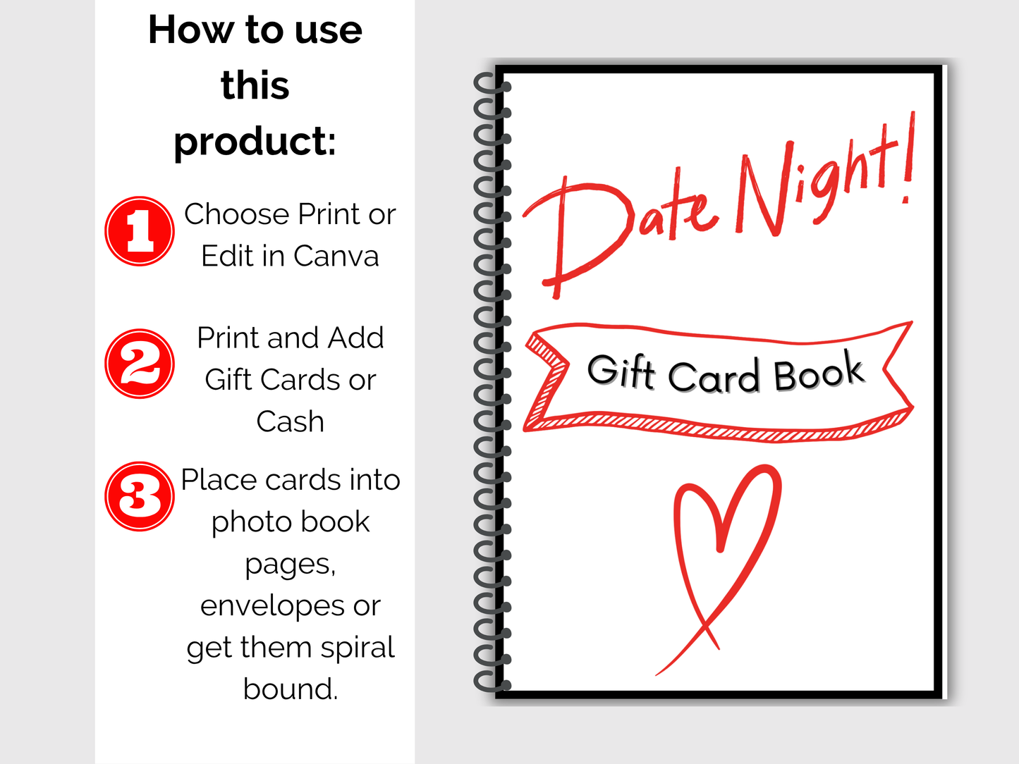 Date Night Gift Card Book Editable or Printable