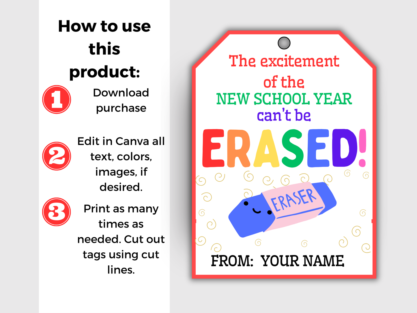 Editable Eraser Back To School Tag