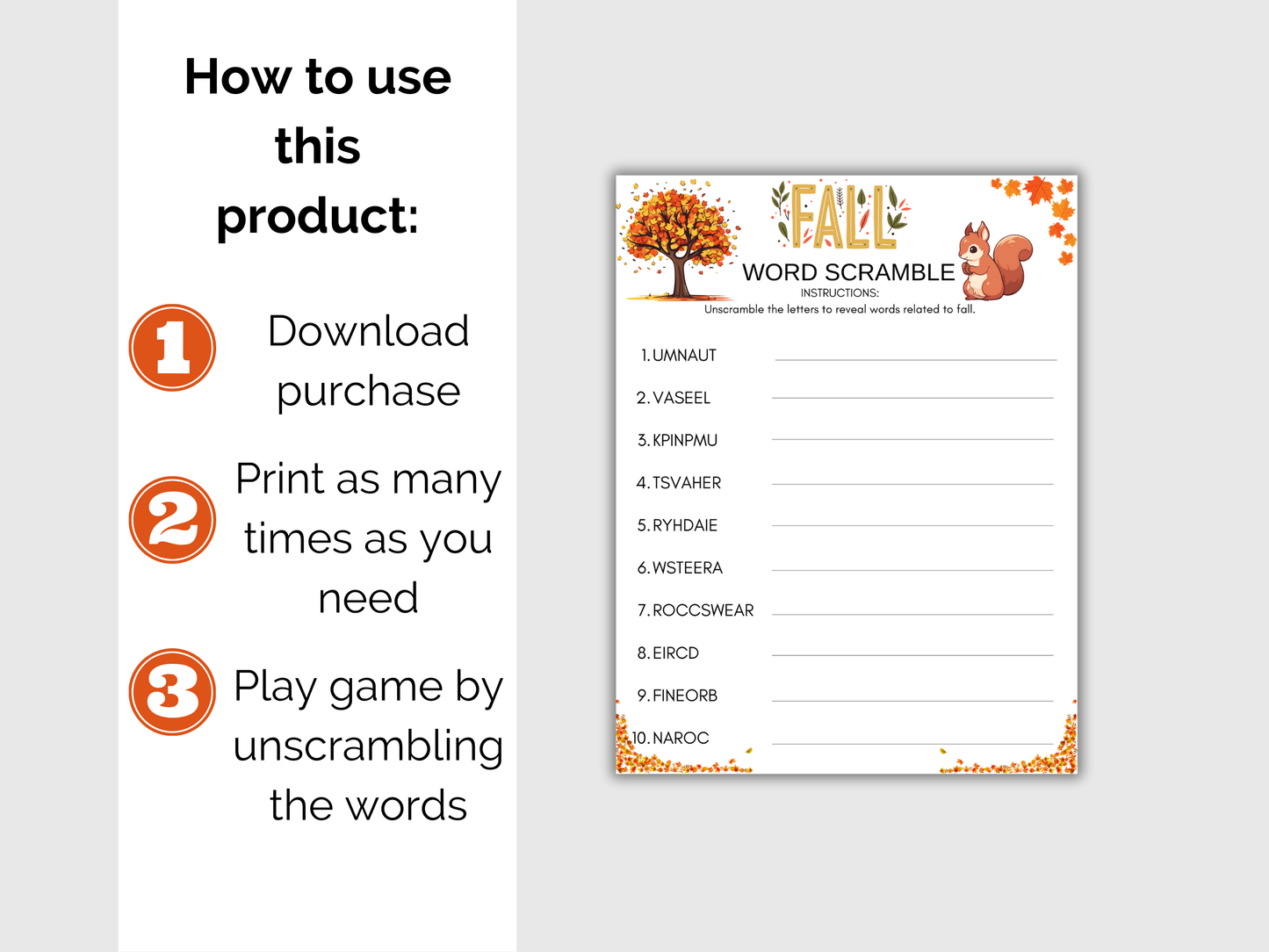 Fall Word Scramble Game