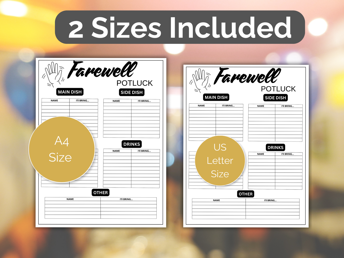 Farewell Potluck Sign Up Sheet
