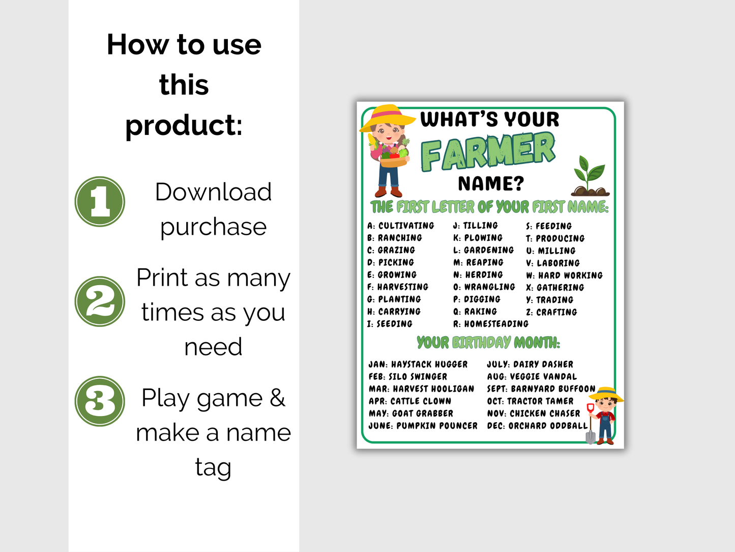 What's Your Farmer Name Game + Name Tags