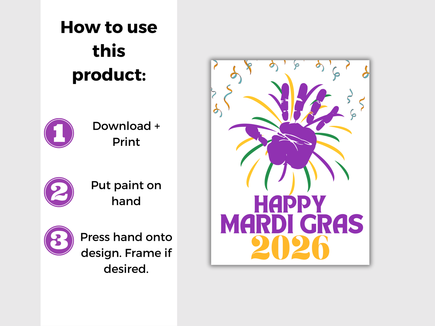 Mardi Gras Fireworks Handprint Art