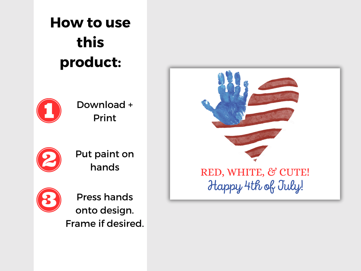 July 4th Flag Heart Handprint Art