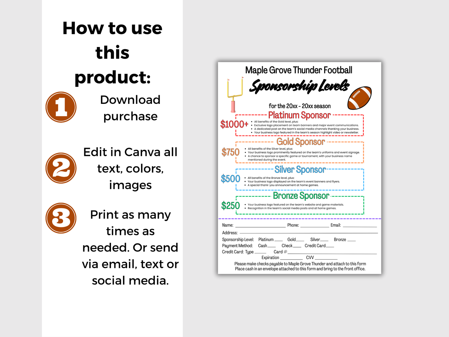 EDITABLE Football Sponsorship Levels Flyer Template