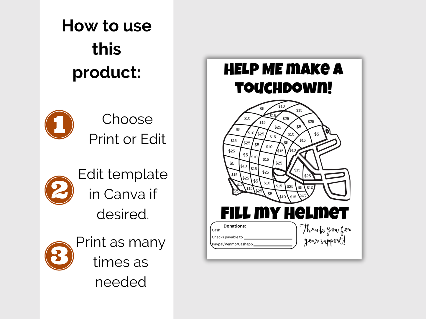 Editable Fill My Football Helmet Fundraiser Template