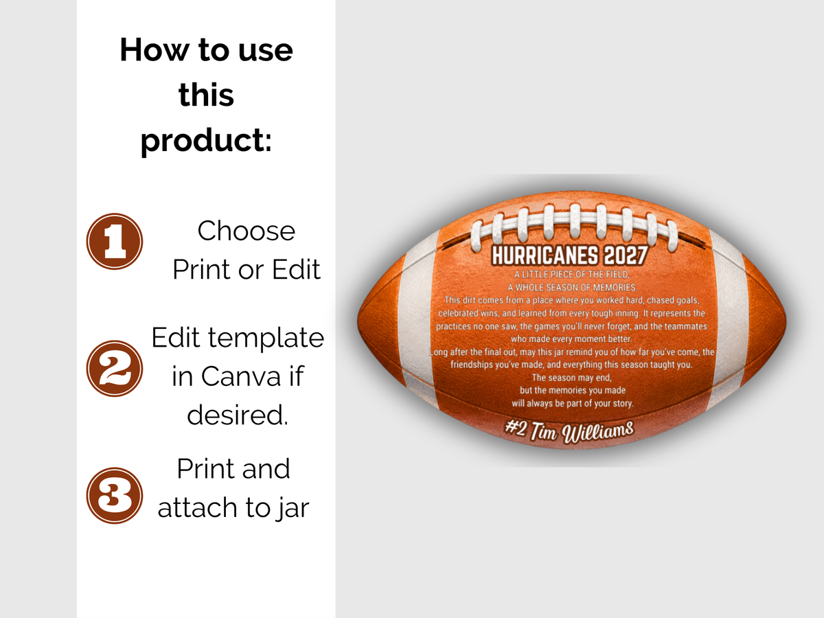 Editable Football Jar of Dirt Gift Tag