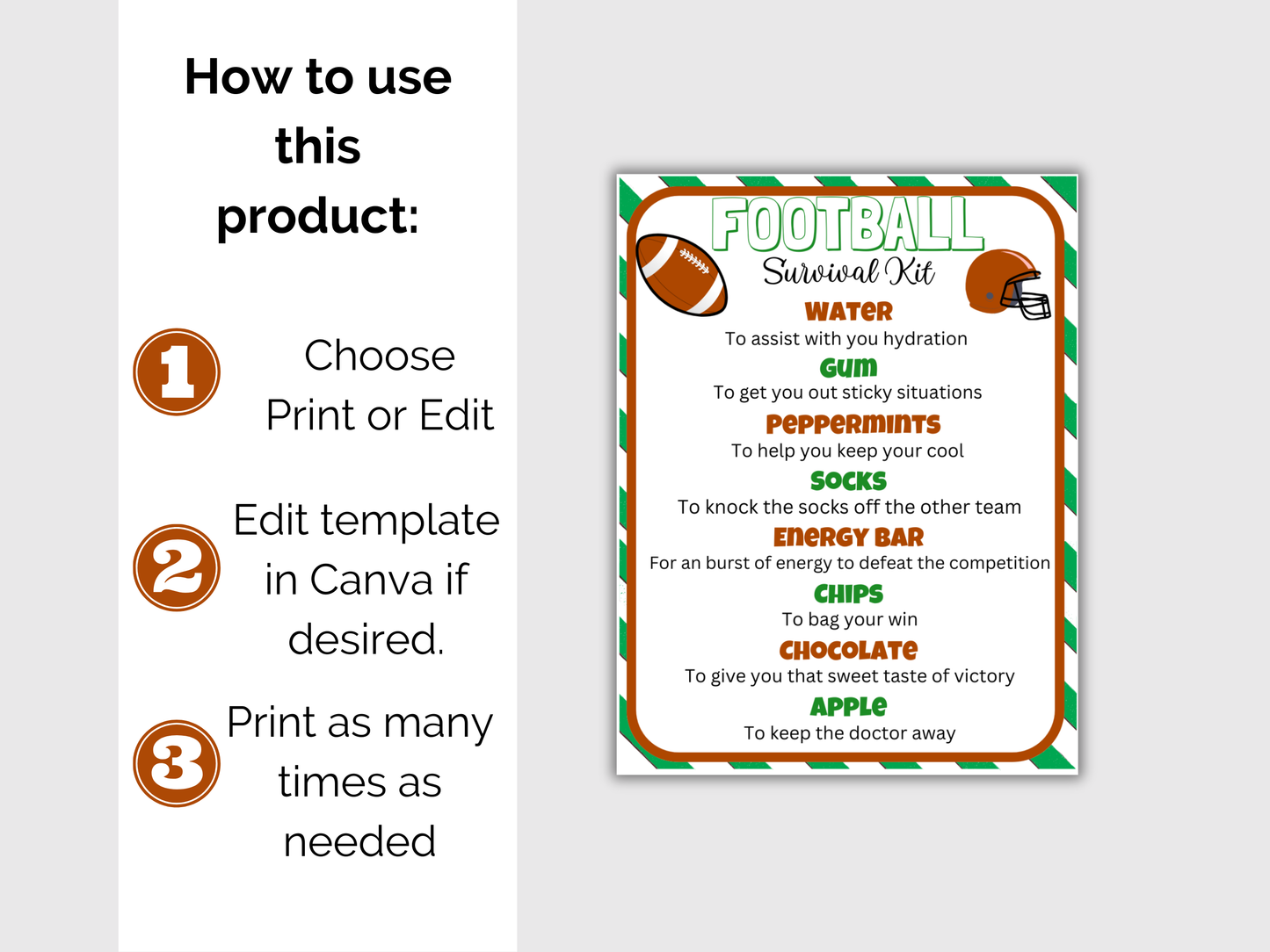 Football Survival Kit Gift Tag Template (Editable)