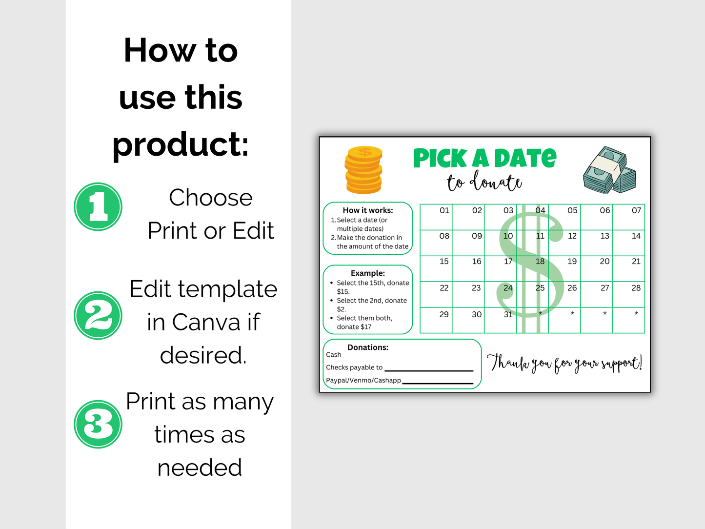 Editable All Purpose Pick A Date to Donate Fundraiser
