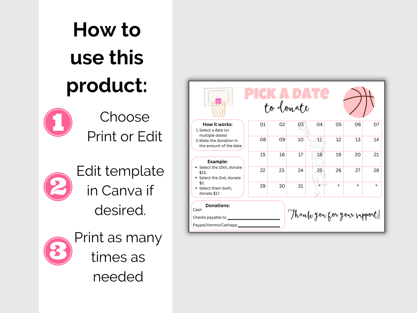 Editable Girls Basketball Pick A Date