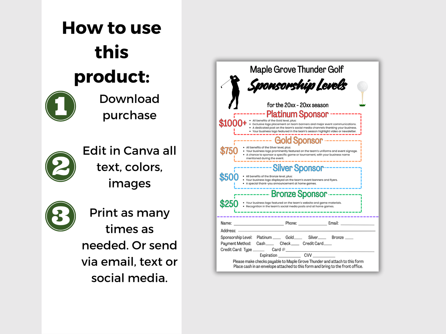 EDITABLE Golf Sponsorship Levels Flyer Template