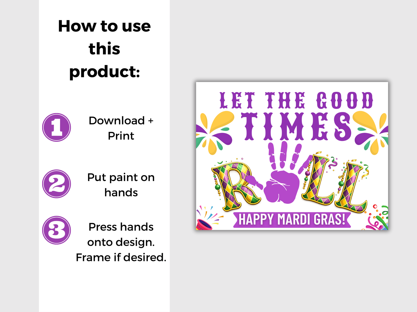 Let The Good Times Roll Mardi Gras Handprint Art