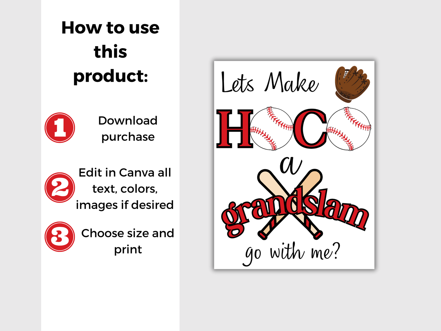 Editable Baseball Homecoming Proposal Sign