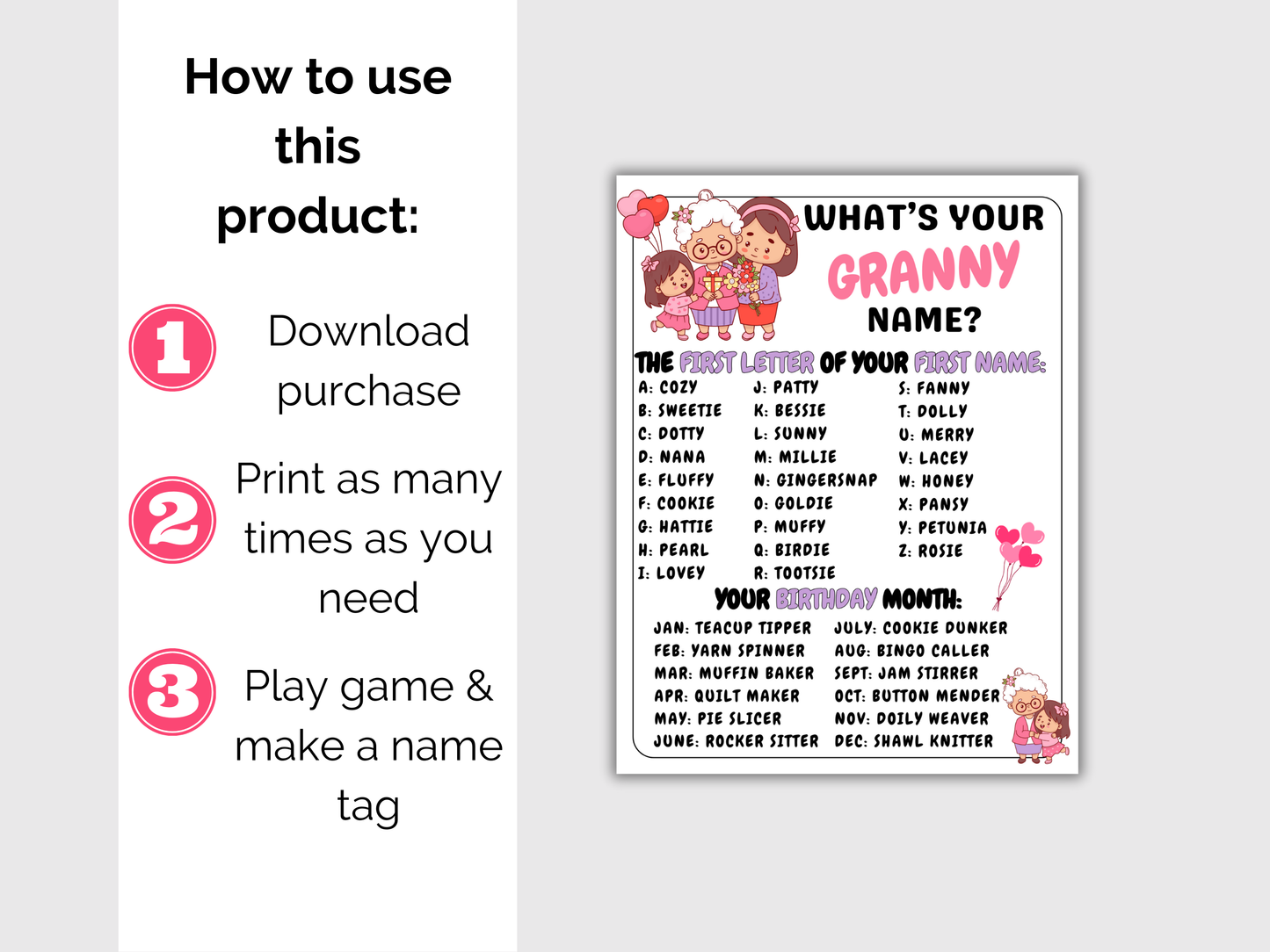 What's Your Granny Name Game + Name Tags