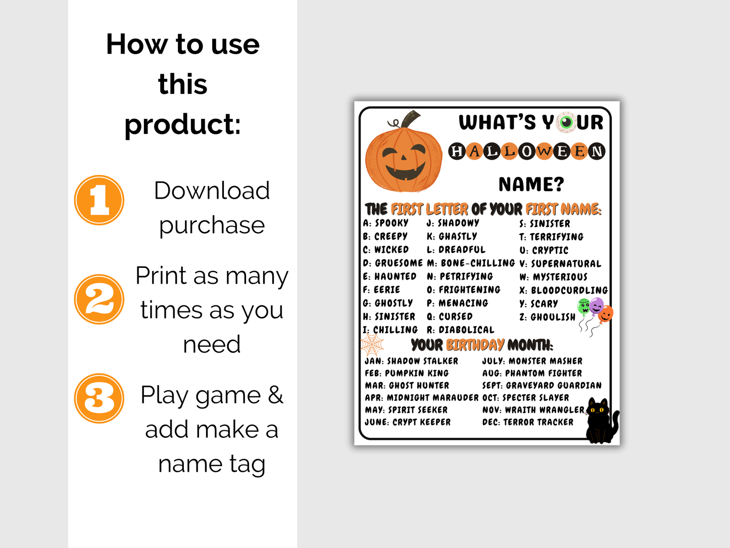 What's Your Halloween Name Game + Name Tags