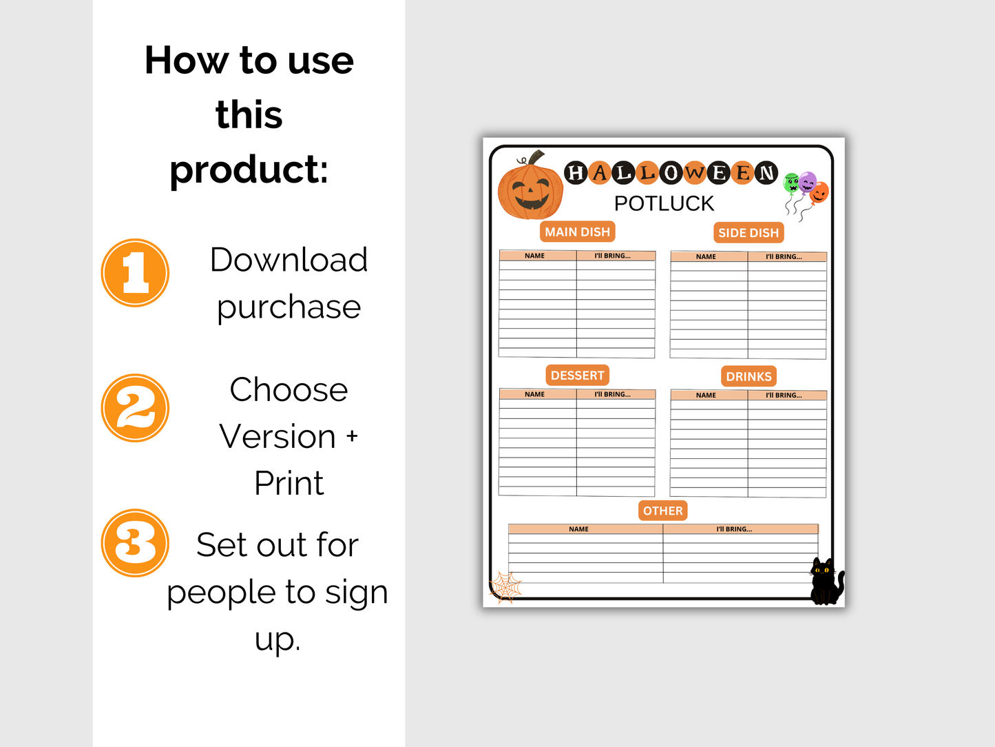 Halloween Potluck Sign Up Sheet